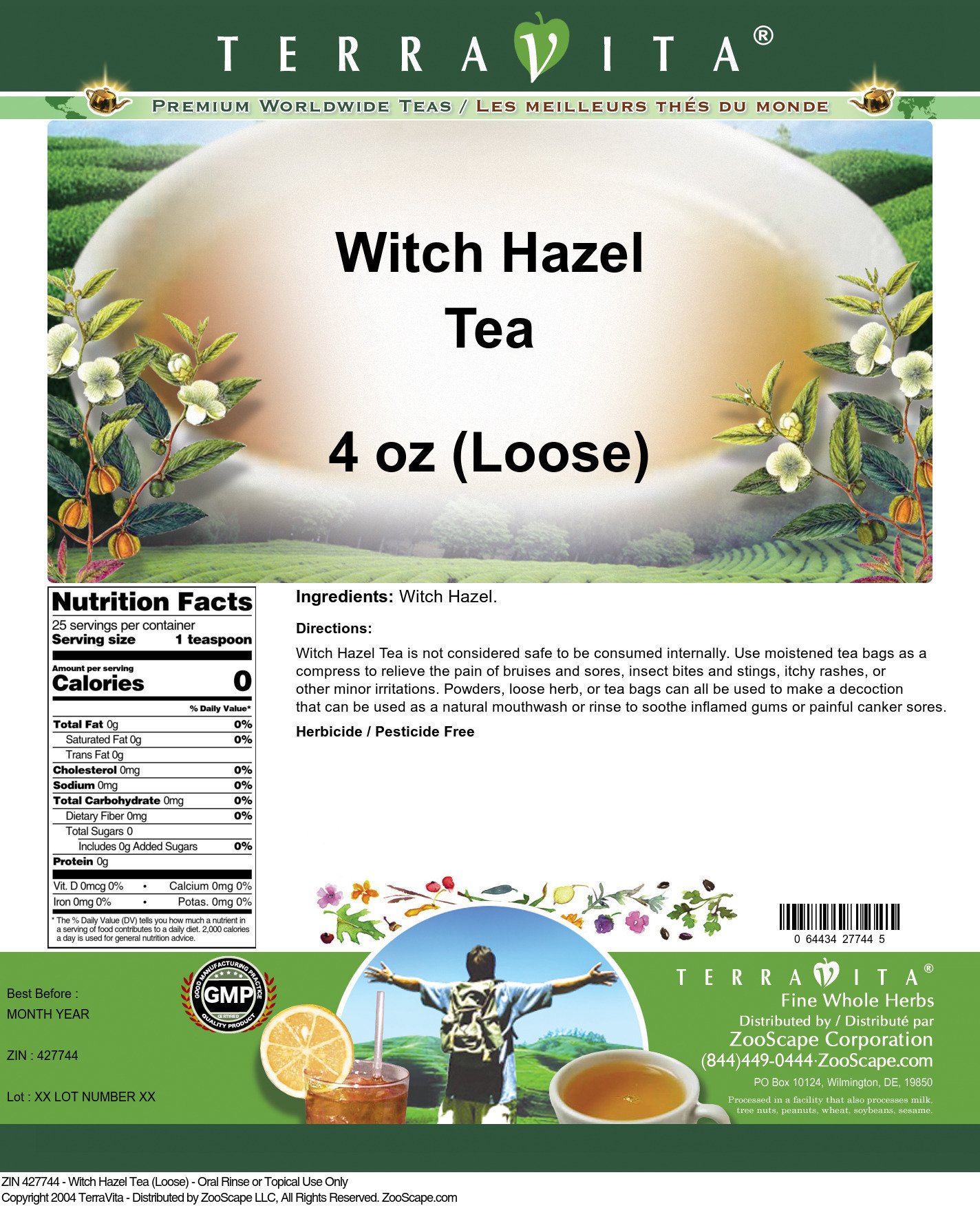 Witch Hazel Tea (Loose) - Oral Rinse or Topical Use Only - Label