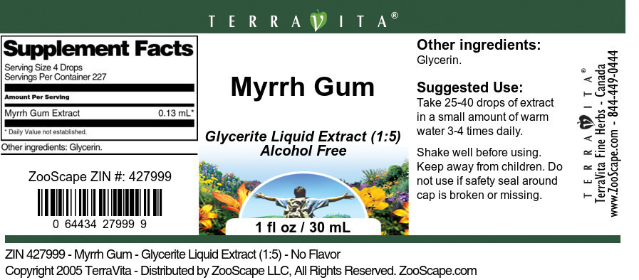 Myrrh Gum - Glycerite Liquid Extract (1:5) - Label