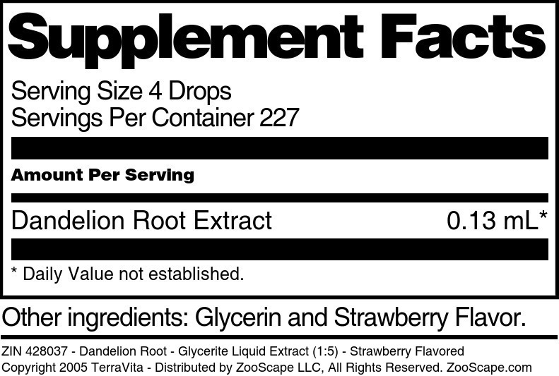 Dandelion Root - Glycerite Liquid Extract (1:5) - Supplement / Nutrition Facts