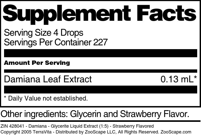 Damiana - Glycerite Liquid Extract (1:5) - Supplement / Nutrition Facts
