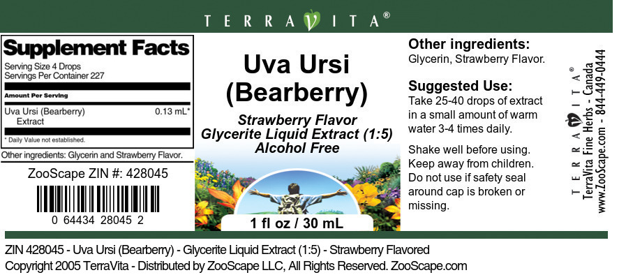 Uva Ursi (Bearberry) - Glycerite Liquid Extract (1:5) - Label