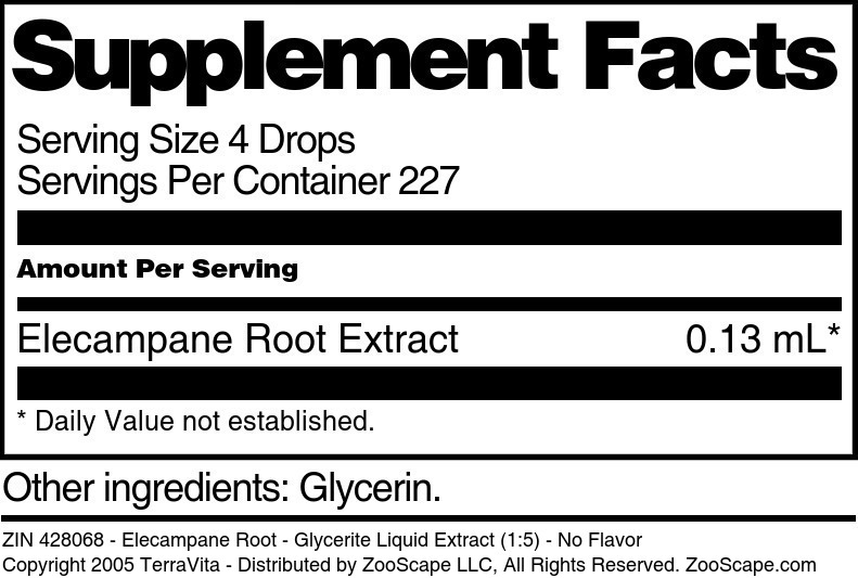 Elecampane Root - Glycerite Liquid Extract (1:5) - Supplement / Nutrition Facts