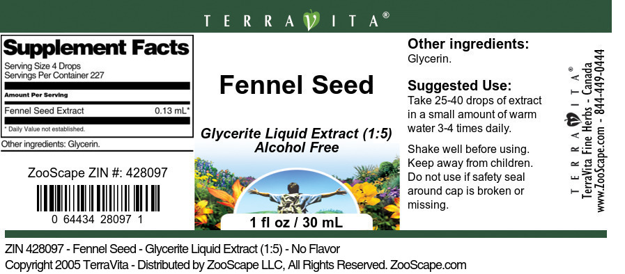 Fennel Seed - Glycerite Liquid Extract (1:5) - Label