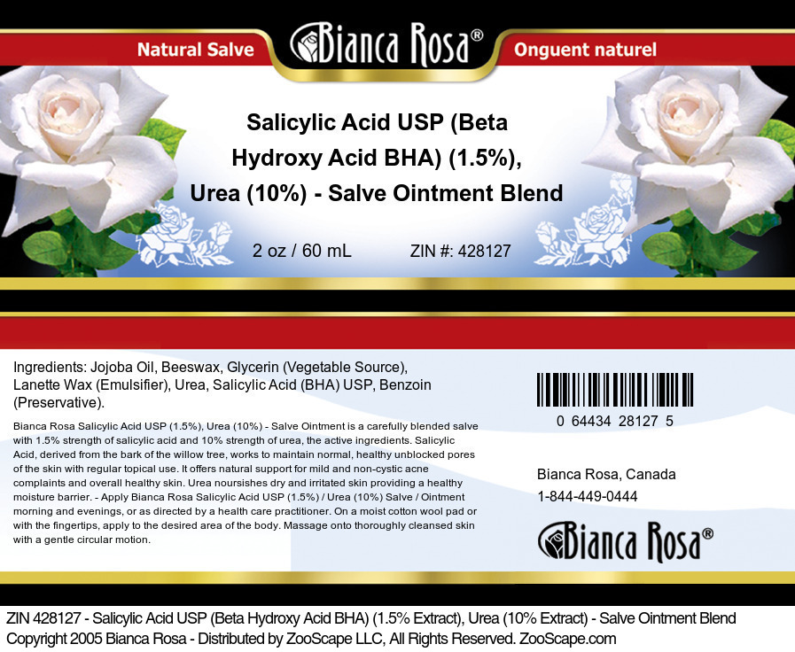 Salicylic Acid USP (Beta Hydroxy Acid BHA) (1.5%), Urea (10%) - Salve Ointment Blend - Label