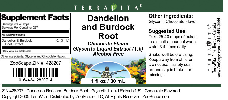 Dandelion Root and Burdock Root - Glycerite Liquid Extract (1:5) - Label