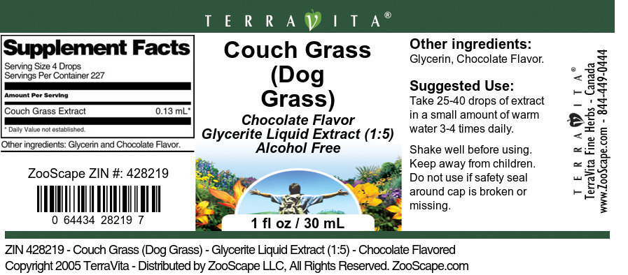 Couch Grass (Dog Grass) - Glycerite Liquid Extract (1:5) - Label