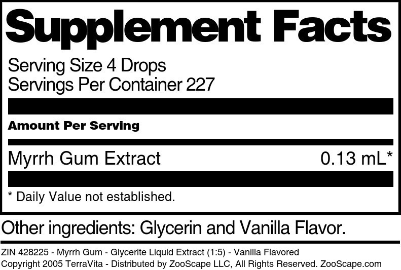 Myrrh Gum - Glycerite Liquid Extract (1:5) - Supplement / Nutrition Facts