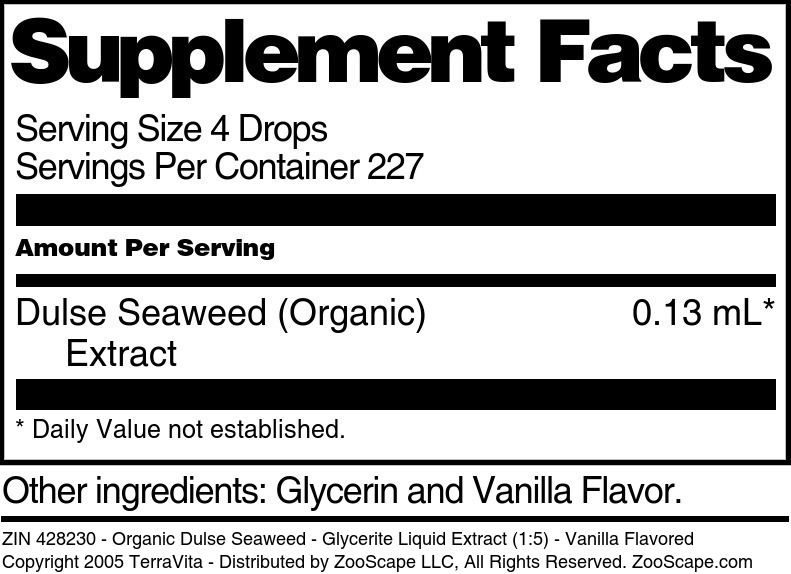 Organic Dulse Seaweed - Glycerite Liquid Extract (1:5) - Supplement / Nutrition Facts