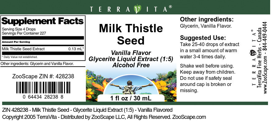 Milk Thistle Seed - Glycerite Liquid Extract (1:5) - Label