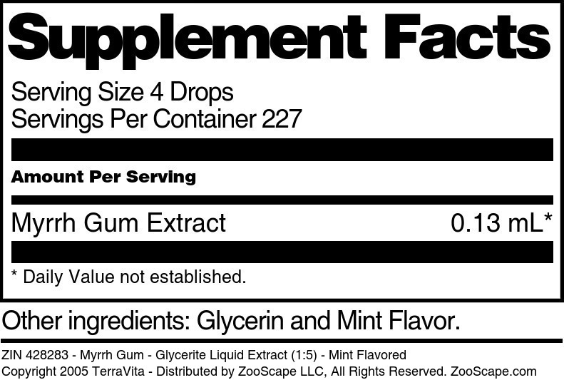 Myrrh Gum - Glycerite Liquid Extract (1:5) - Supplement / Nutrition Facts