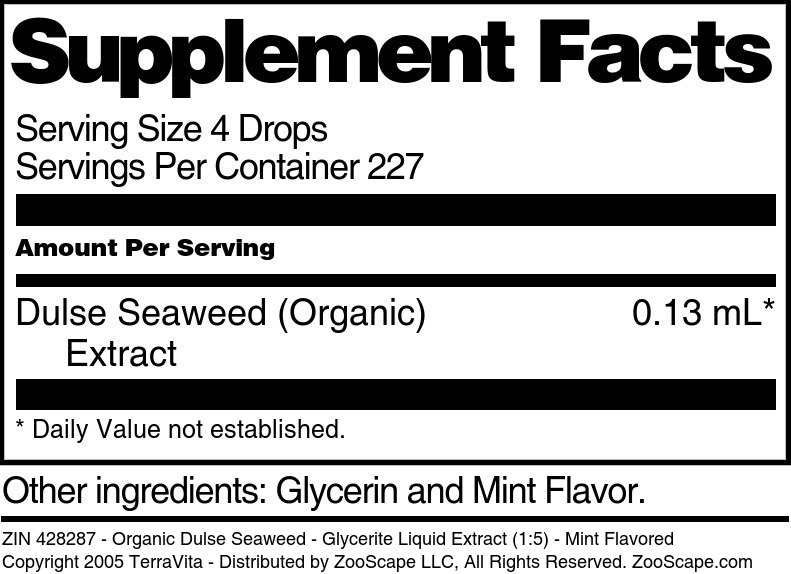 Organic Dulse Seaweed - Glycerite Liquid Extract (1:5) - Supplement / Nutrition Facts