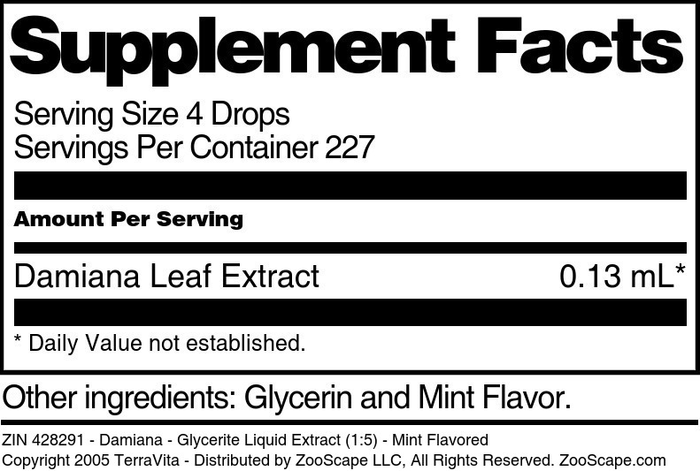 Damiana - Glycerite Liquid Extract (1:5) - Supplement / Nutrition Facts