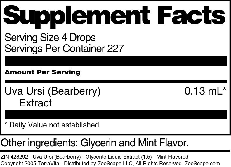 Uva Ursi (Bearberry) - Glycerite Liquid Extract (1:5) - Supplement / Nutrition Facts