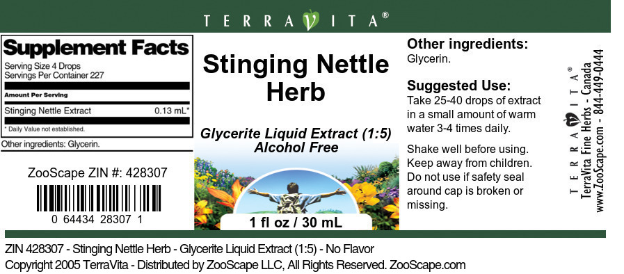 Stinging Nettle Herb - Glycerite Liquid Extract (1:5) - Label