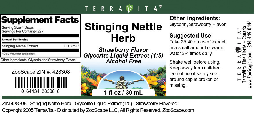 Stinging Nettle Herb - Glycerite Liquid Extract (1:5) - Label