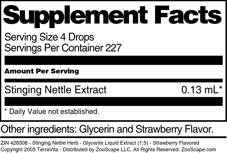 Stinging Nettle Herb - Glycerite Liquid Extract (1:5) - Supplement / Nutrition Facts