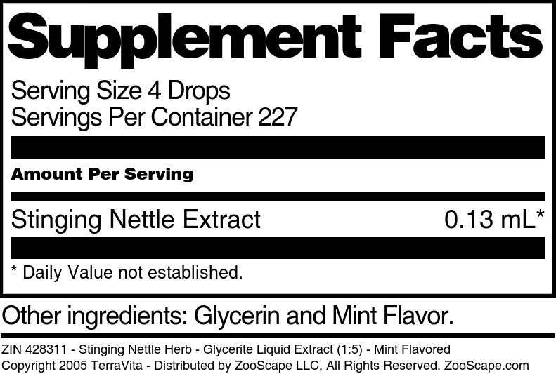 Stinging Nettle Herb - Glycerite Liquid Extract (1:5) - Supplement / Nutrition Facts