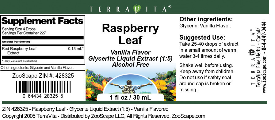 Raspberry Leaf - Glycerite Liquid Extract (1:5) - Label