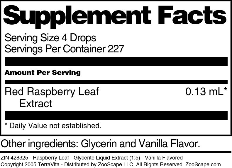 Raspberry Leaf - Glycerite Liquid Extract (1:5) - Supplement / Nutrition Facts
