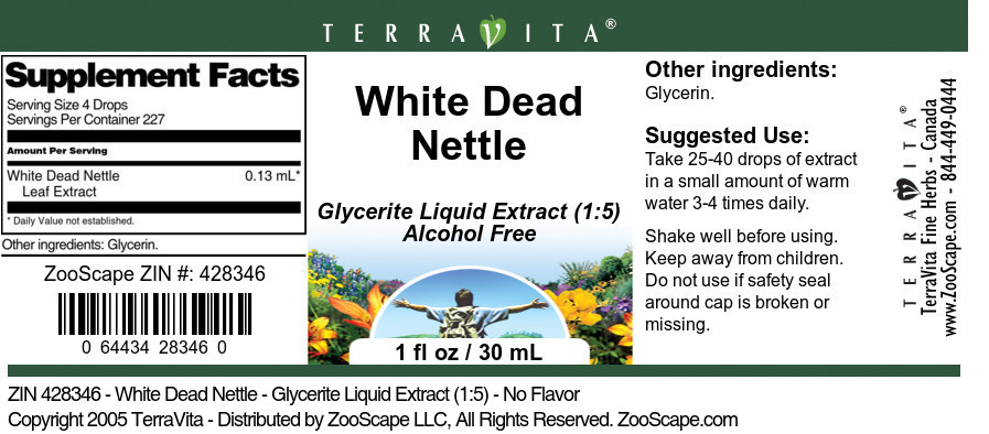 White Dead Nettle - Glycerite Liquid Extract (1:5) - Label