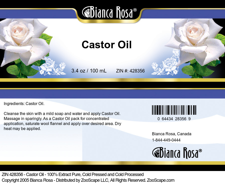 Castor Oil - 100% Pure, Cold Pressed and Cold Processed - Label