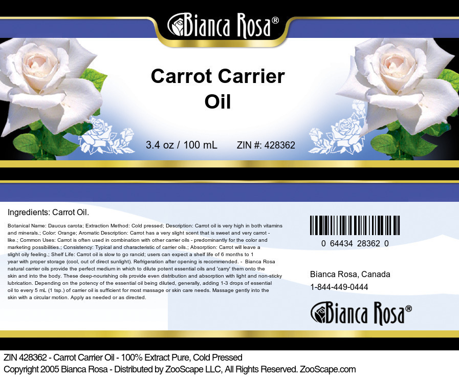 Carrot Carrier Oil - 100% Pure, Cold Pressed - Label