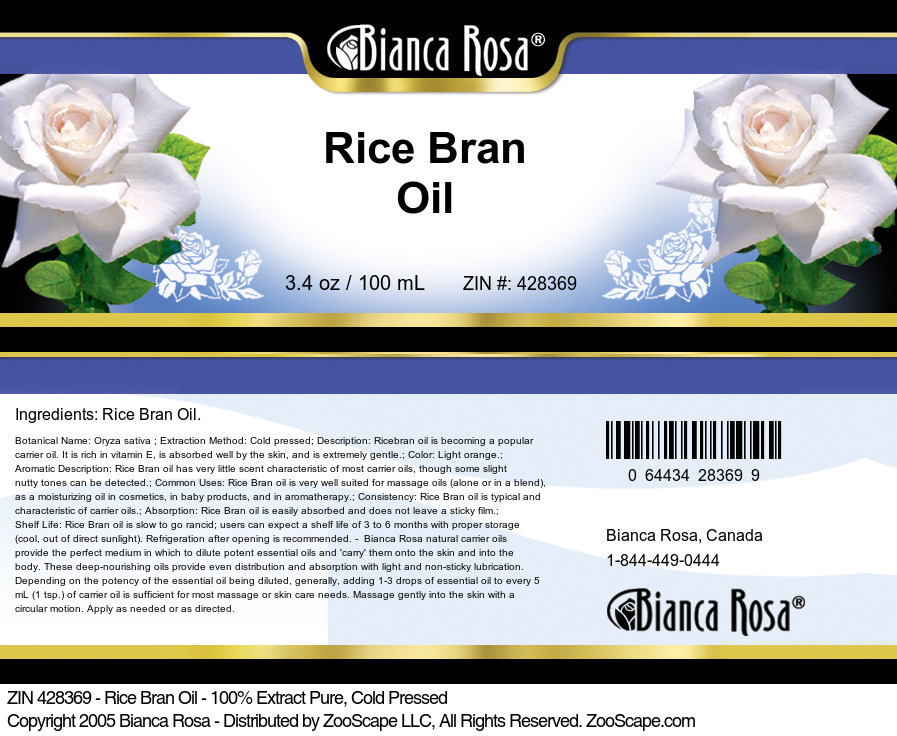 Rice Bran Oil - 100% Pure, Cold Pressed - Label