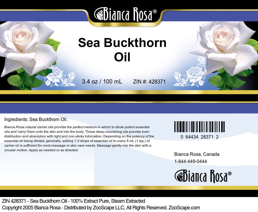 Sea Buckthorn Oil - 100% Pure, Steam Extracted - Label