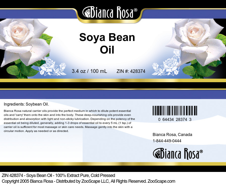 Soya Bean Oil - 100% Pure, Cold Pressed - Label