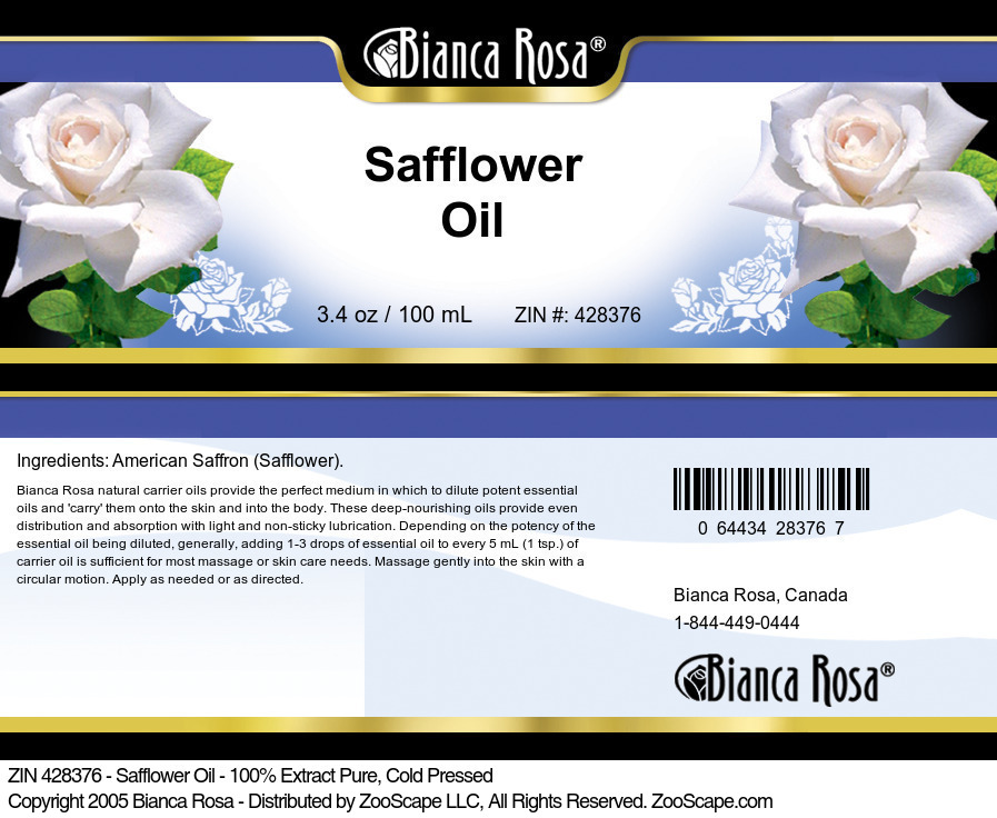 Safflower Oil - 100% Pure, Cold Pressed - Label