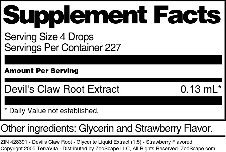 Devil's Claw Root - Glycerite Liquid Extract (1:5) - Supplement / Nutrition Facts