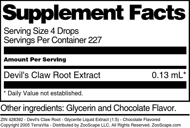 Devil's Claw Root - Glycerite Liquid Extract (1:5) - Supplement / Nutrition Facts