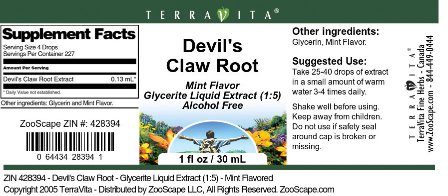 Devil's Claw Root - Glycerite Liquid Extract (1:5) - Label
