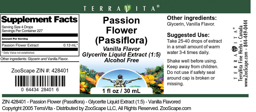 Passion Flower (Passiflora) - Glycerite Liquid Extract (1:5) - Label