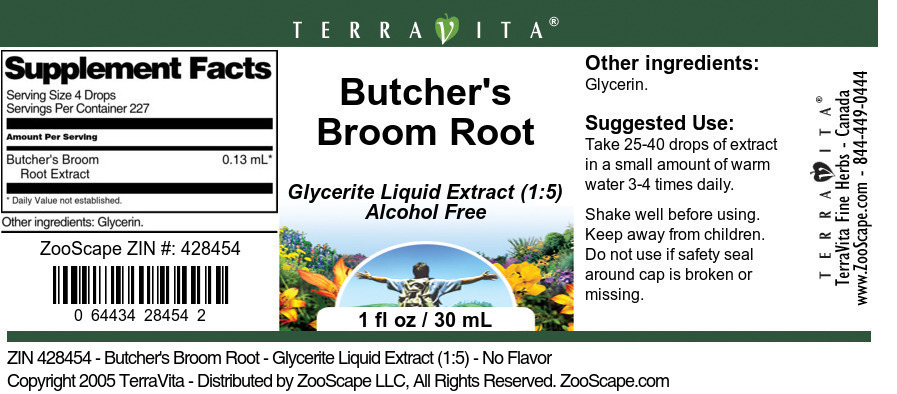 Butcher's Broom Root - Glycerite Liquid Extract (1:5) - Label