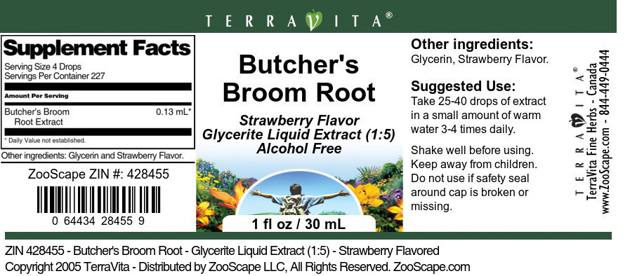 Butcher's Broom Root - Glycerite Liquid Extract (1:5) - Label