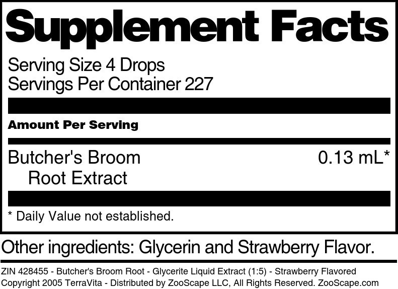 Butcher's Broom Root - Glycerite Liquid Extract (1:5) - Supplement / Nutrition Facts