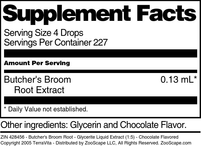 Butcher's Broom Root - Glycerite Liquid Extract (1:5) - Supplement / Nutrition Facts