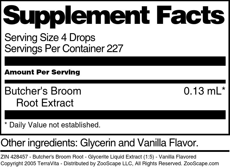 Butcher's Broom Root - Glycerite Liquid Extract (1:5) - Supplement / Nutrition Facts