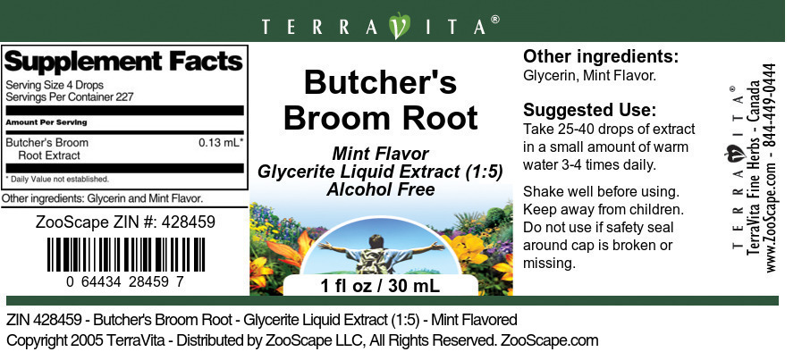 Butcher's Broom Root - Glycerite Liquid Extract (1:5) - Label