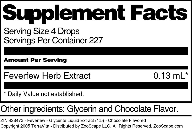 Feverfew - Glycerite Liquid Extract (1:5) - Supplement / Nutrition Facts