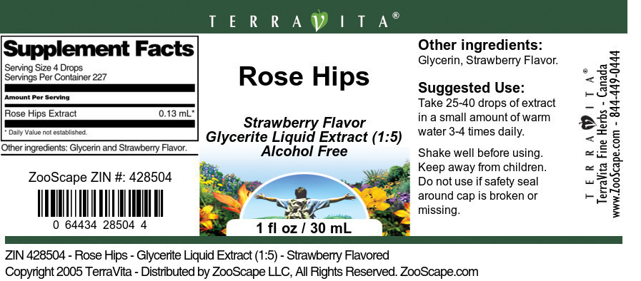 Rose Hips - Glycerite Liquid Extract (1:5) - Label