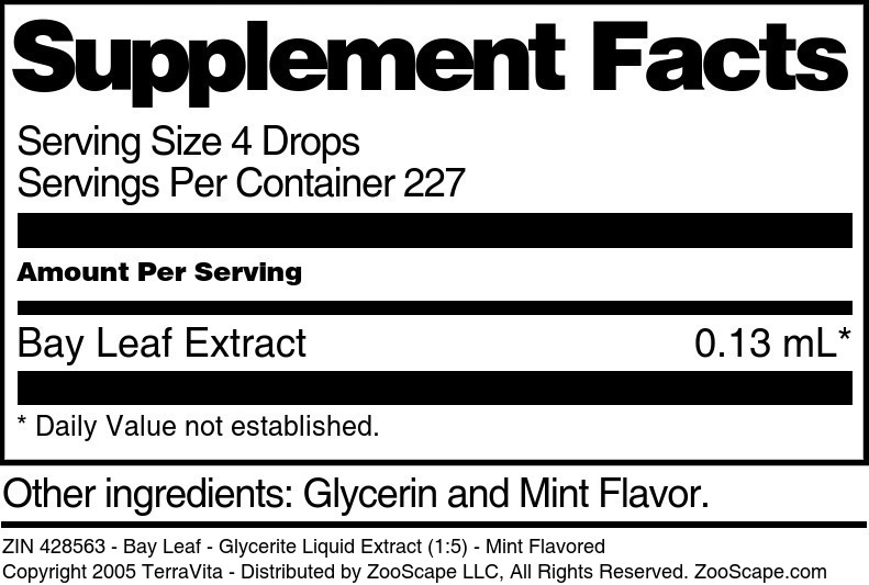 Bay Leaf - Glycerite Liquid Extract (1:5) - Supplement / Nutrition Facts