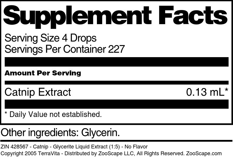 Catnip - Glycerite Liquid Extract (1:5) - Supplement / Nutrition Facts
