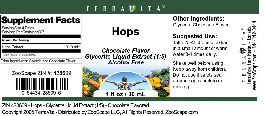 Hops - Glycerite Liquid Extract (1:5) - Label