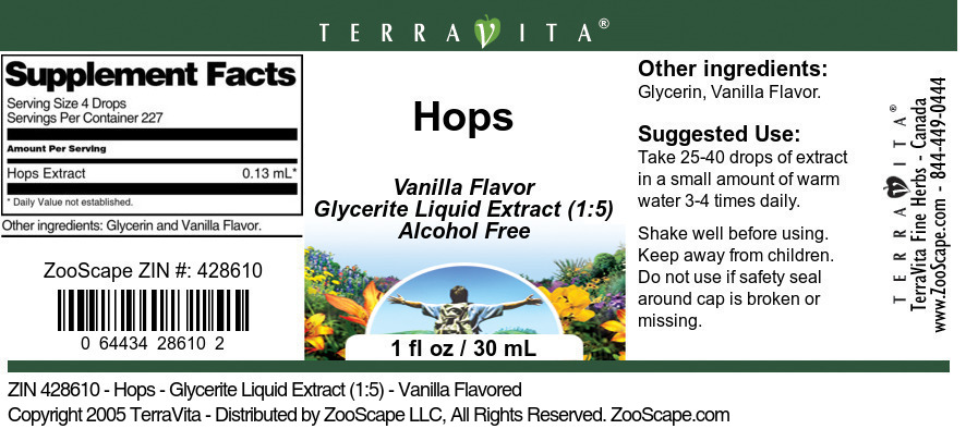 Hops - Glycerite Liquid Extract (1:5) - Label