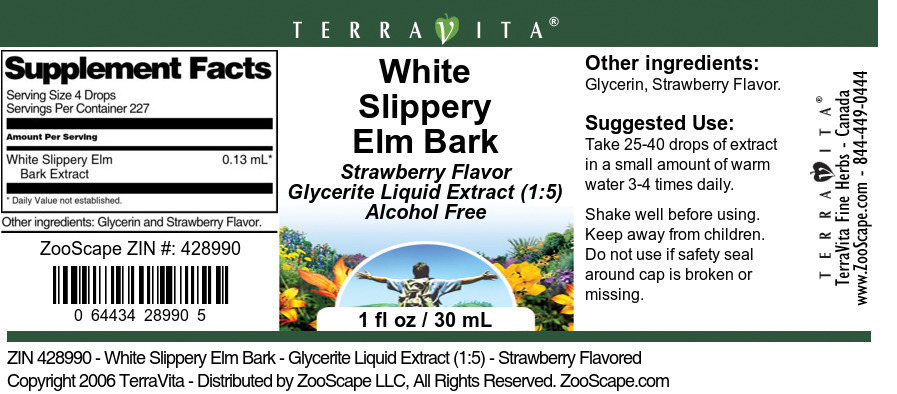 White Slippery Elm Bark - Glycerite Liquid Extract (1:5) - Label