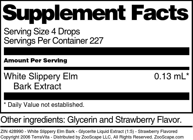 White Slippery Elm Bark - Glycerite Liquid Extract (1:5) - Supplement / Nutrition Facts