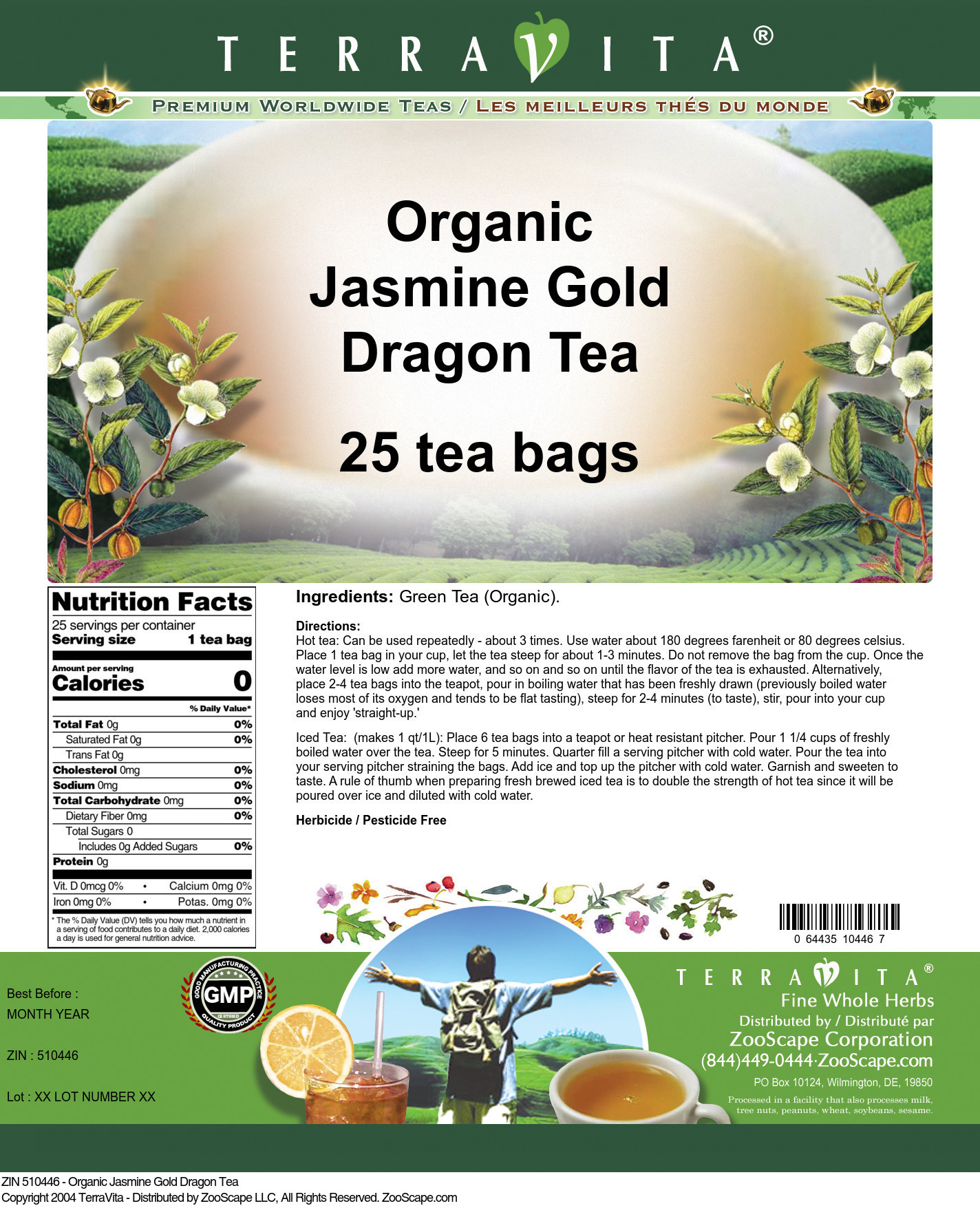 Organic Jasmine Gold Dragon Tea - Label
