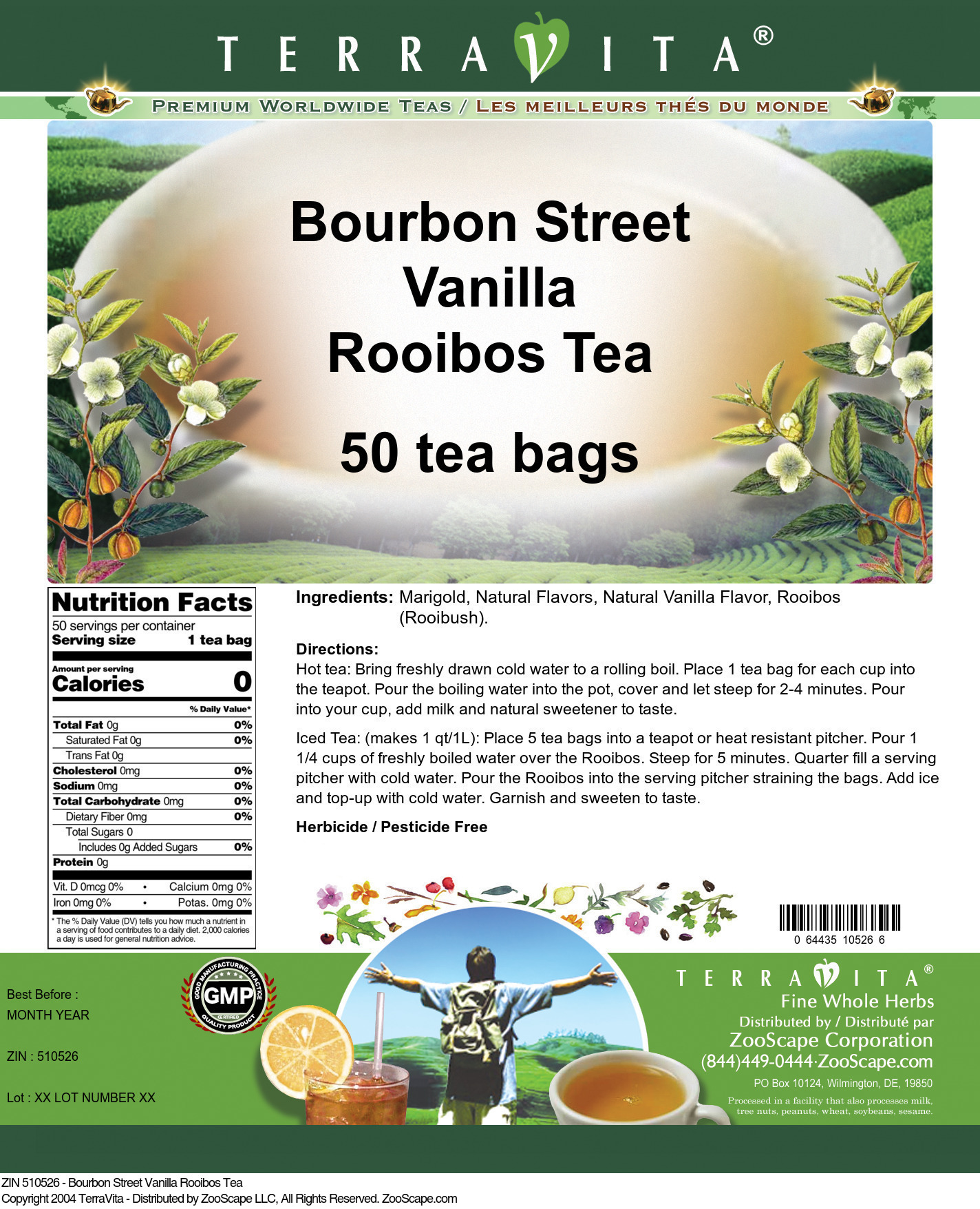 Bourbon Street Vanilla Rooibos Tea - Label